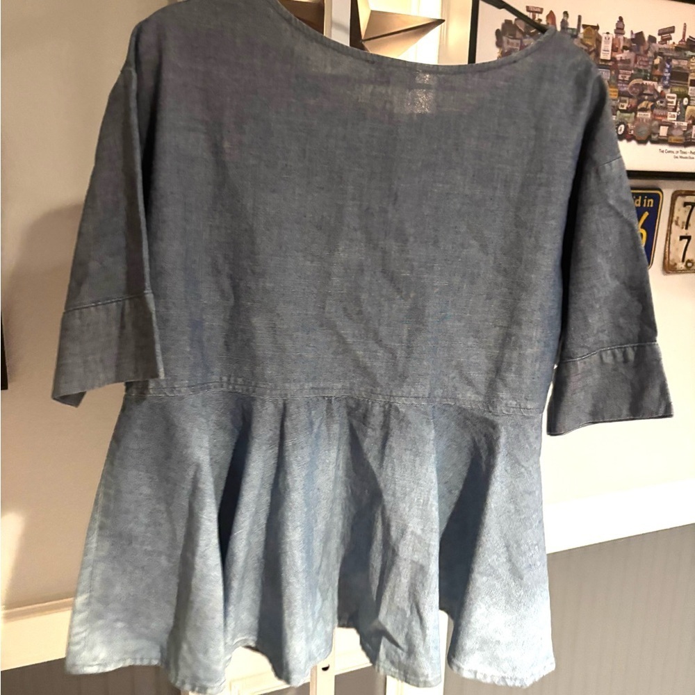 AG Adriano Goldschmied Chambray Ombre Denim Peplum Top Size Large - Picture 3 of 5